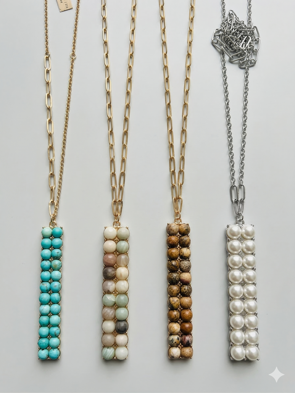 Pomina Long Chain with Rectangular Beaded Pendant