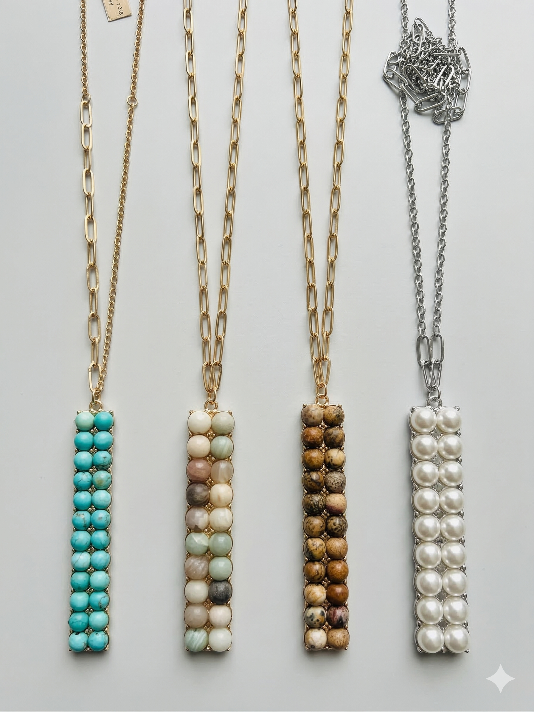 Pomina Long Chain with Rectangular Beaded Pendant