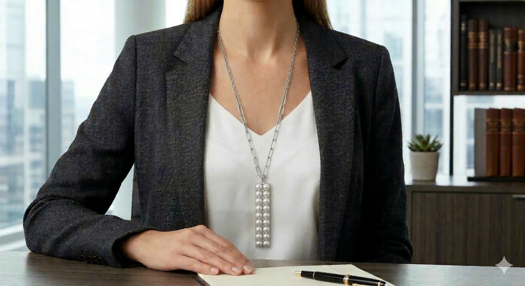 Pomina Long Chain with Rectangular Beaded Pendant
