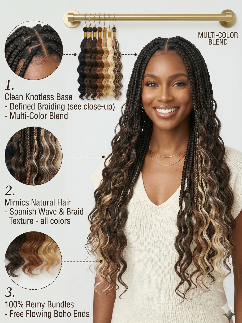 Spanish Bulk Wave, No Weft, 100% Human Hair, Sew in, Leave out, Braiding hair