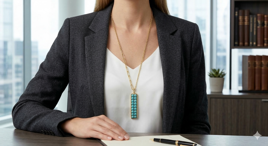 Pomina Long Chain with Rectangular Beaded Pendant