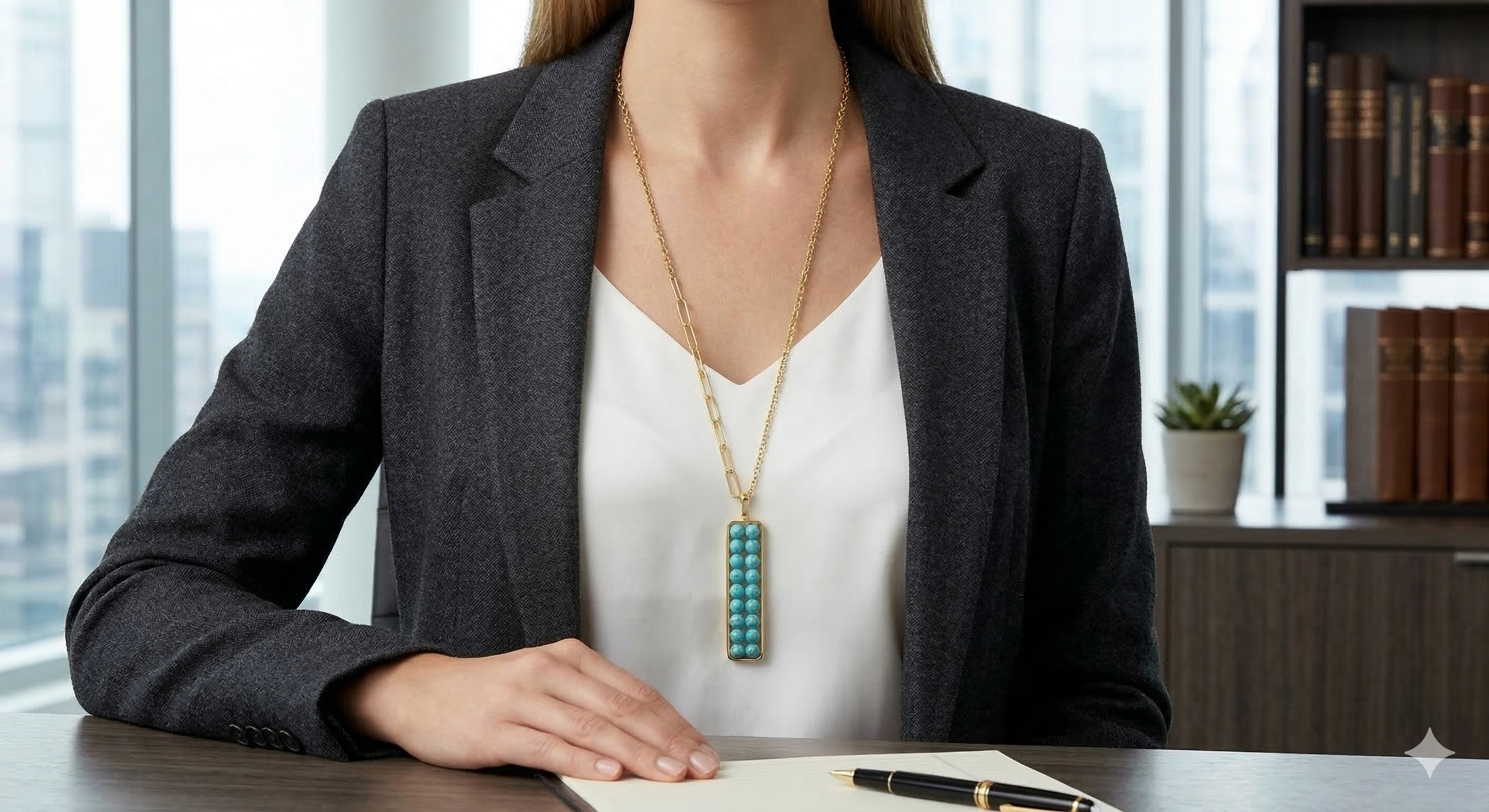 Pomina Long Chain with Rectangular Beaded Pendant