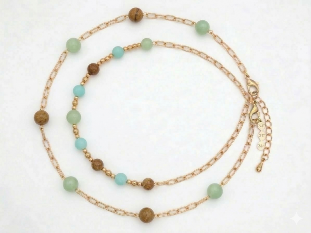 Pomina 2pcs Gold Chain with Multicolored Beads