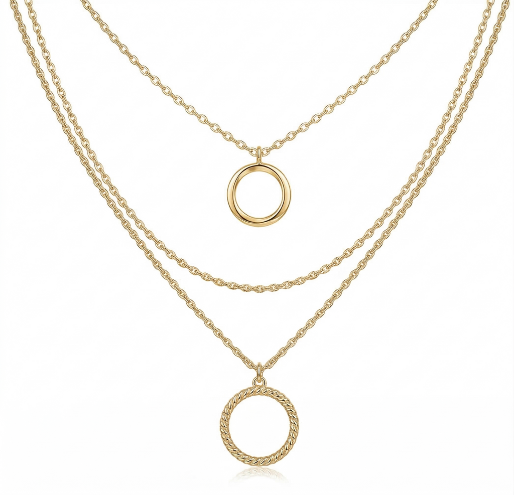 3 Pcs Pomina Long Chain with Round Pendants