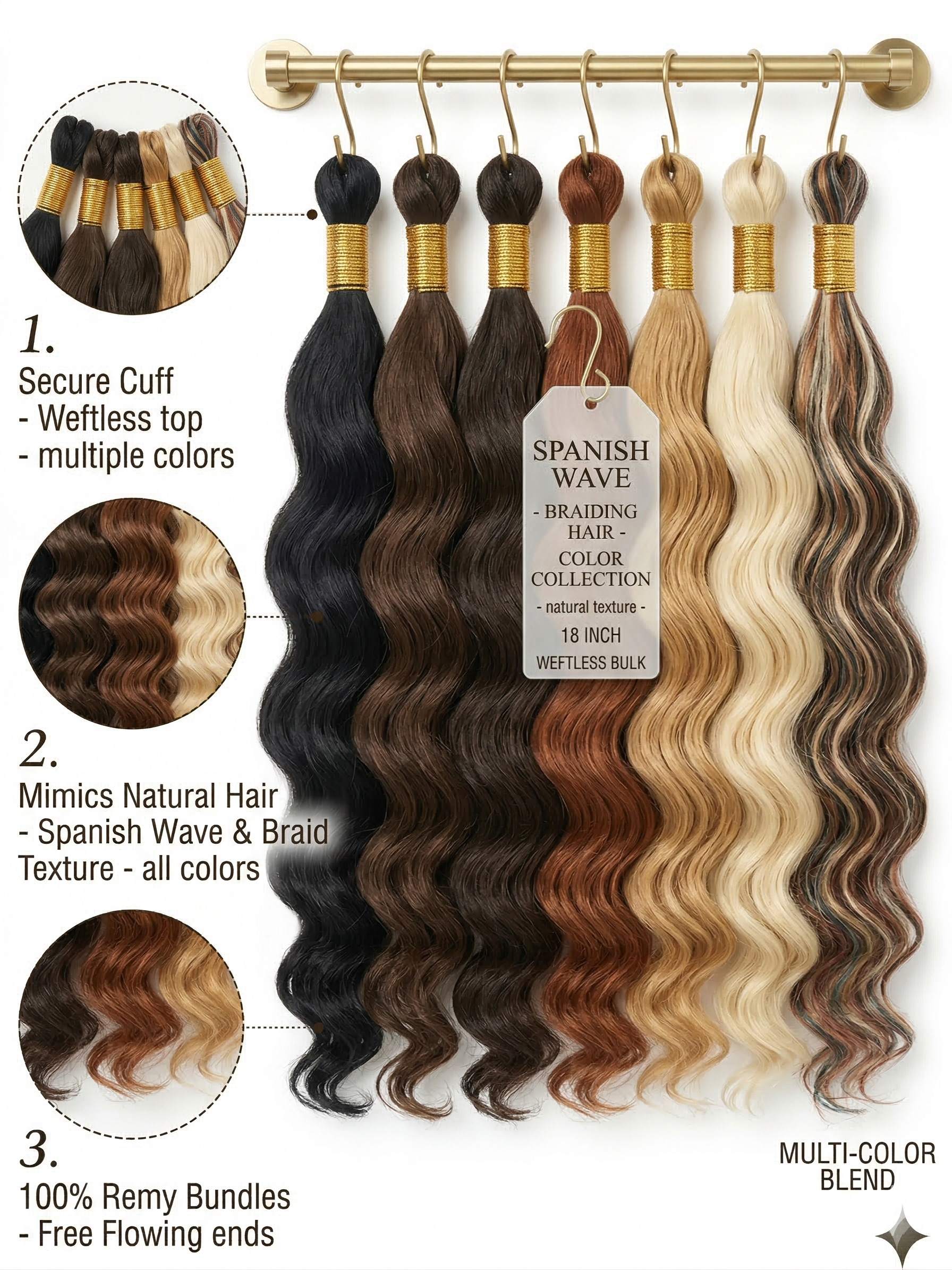 Spanish Bulk Wave, No Weft, 100% Human Hair, Sew in, Leave out, Braiding hair