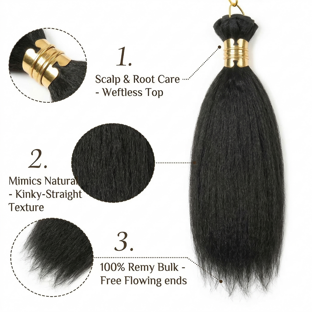 Yaki Bulk Hair 100% Human Hair, Weftless, Quick Weave, sew in, braiding hair, no weft