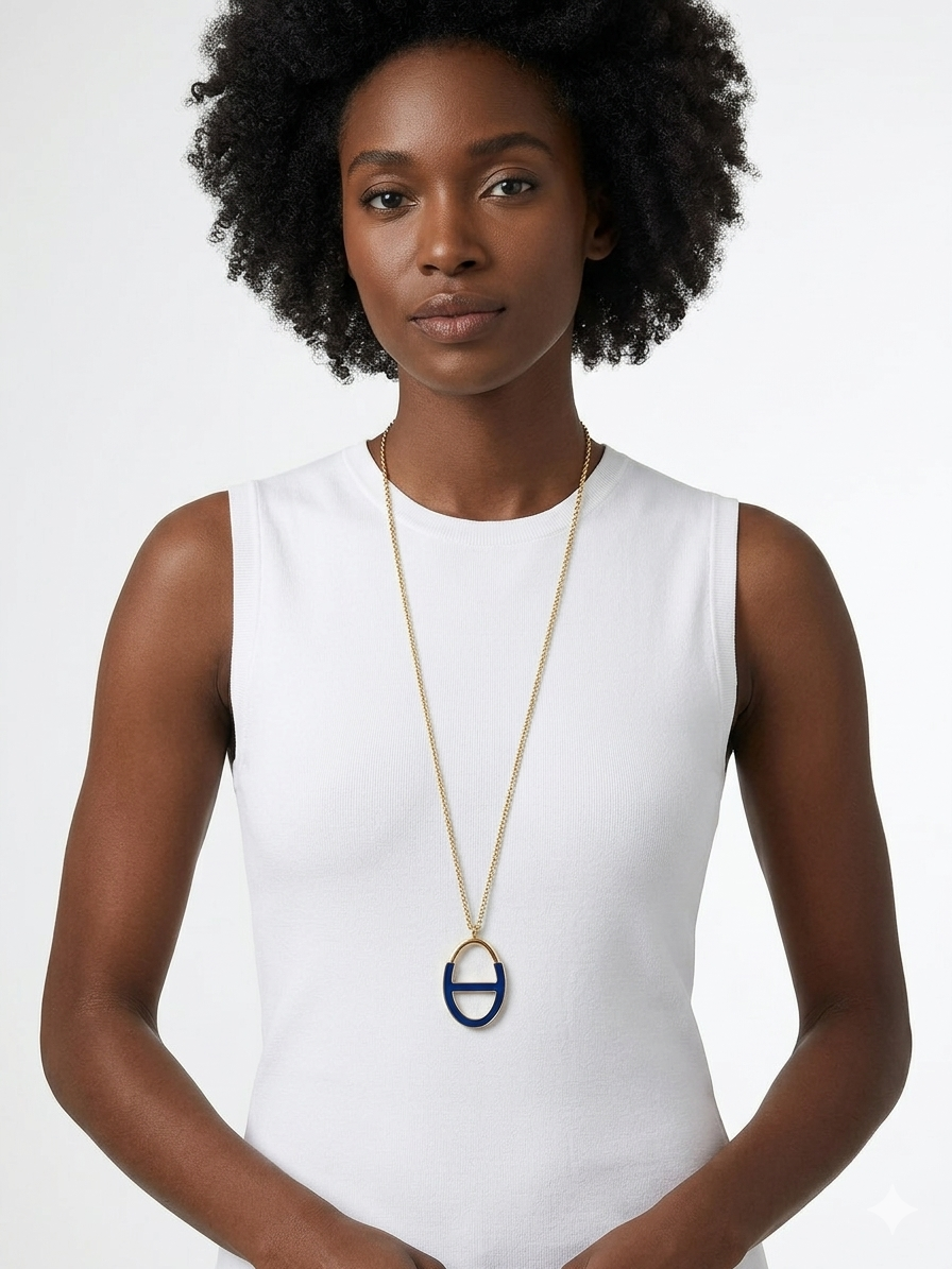 Pomina Fashion 32 inch Gold Necklace with Oval Pendant