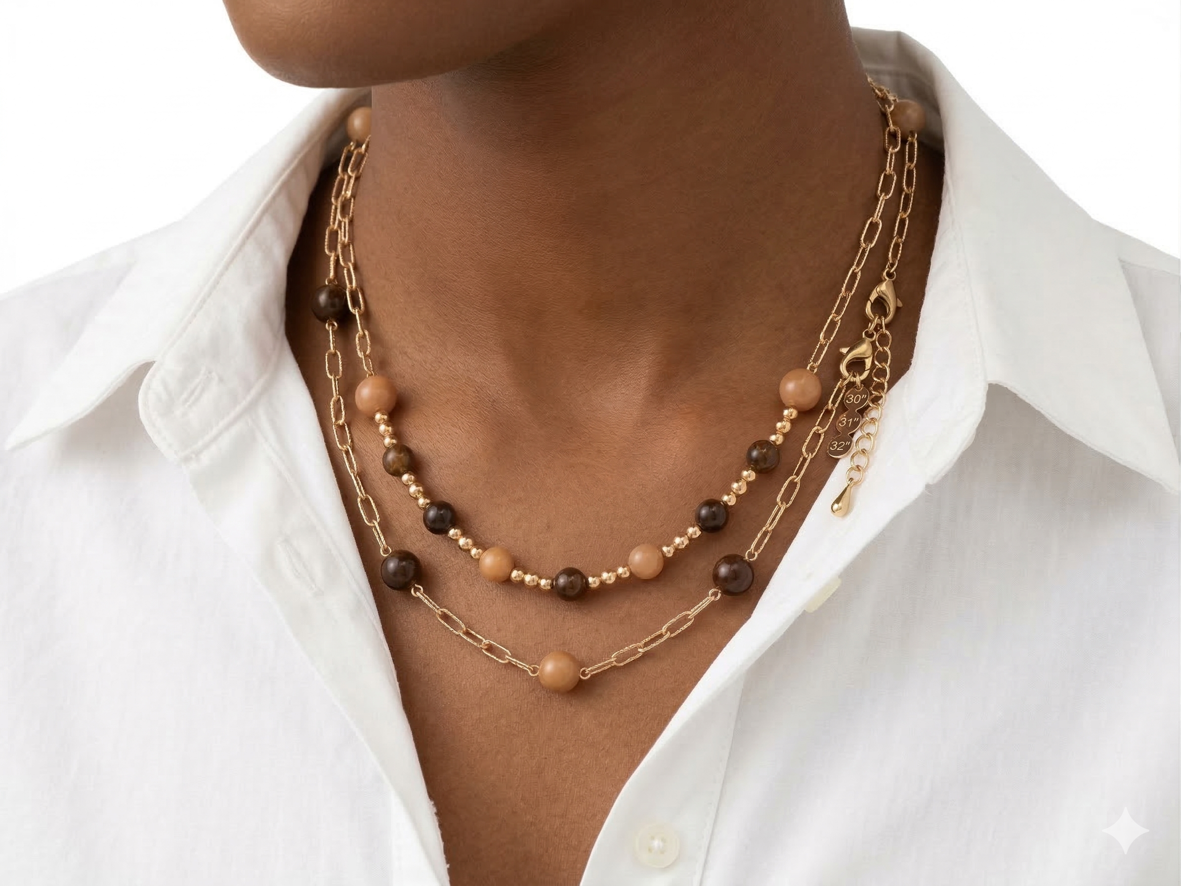 Pomina 2pcs Gold Chain with Multicolored Beads