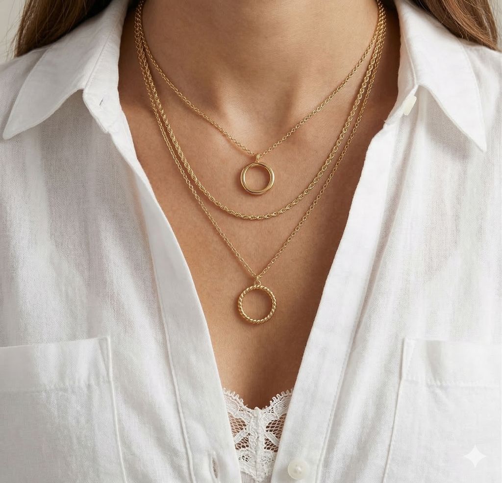 3 Pcs Pomina Long Chain with Round Pendants