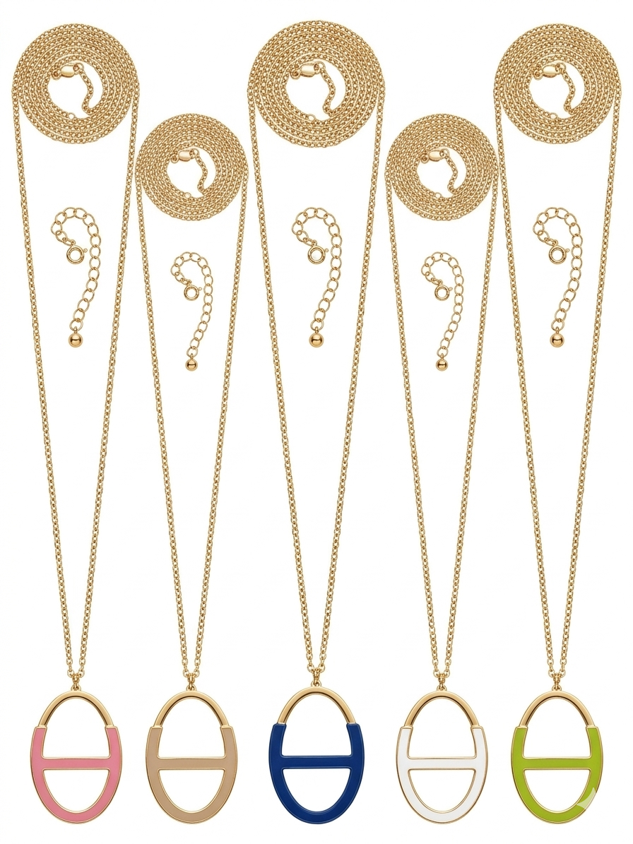 Pomina Fashion 32 inch Gold Necklace with Oval Pendant