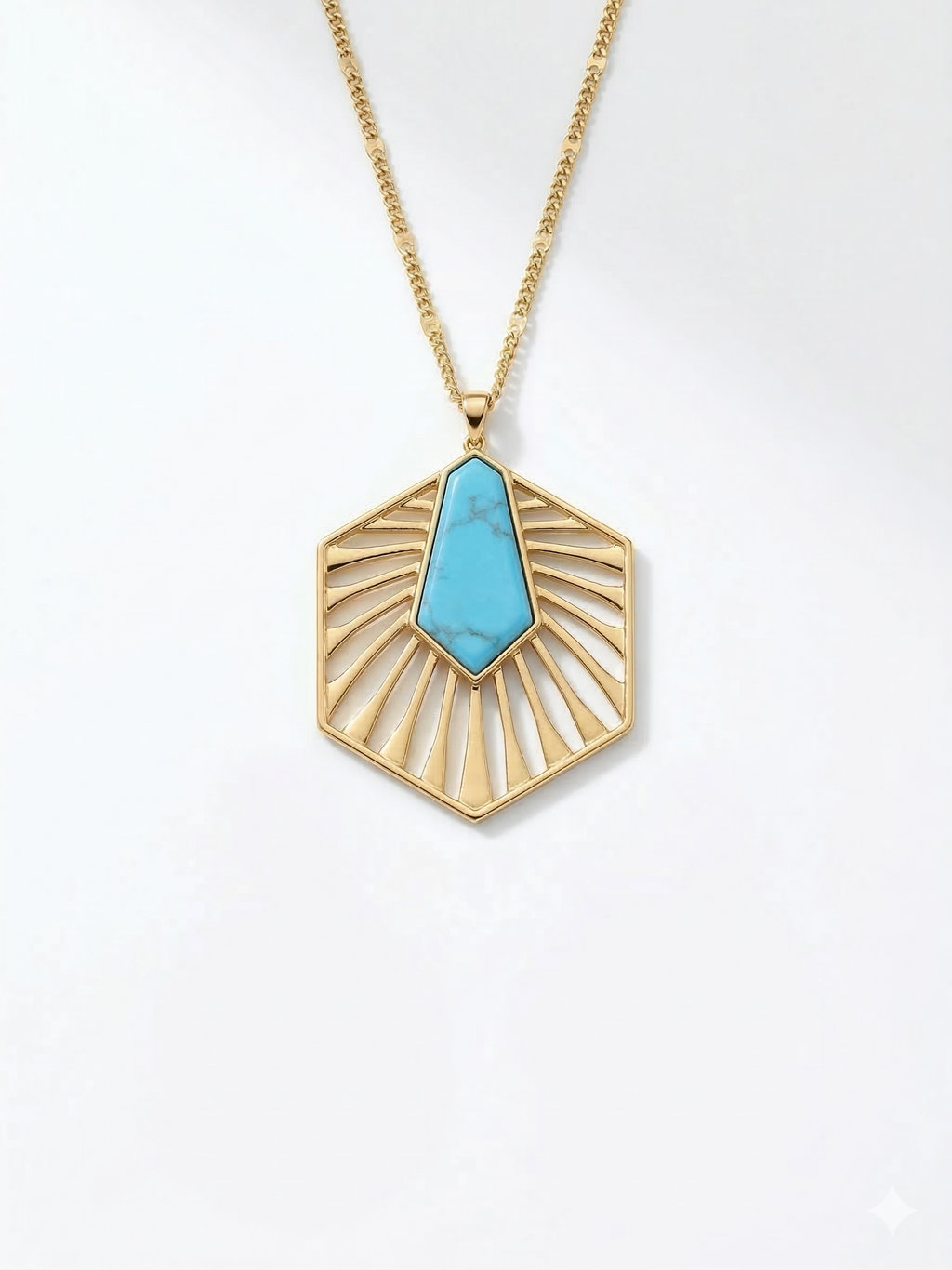 Pomina Long Necklace with Hexagon Pendant with Colored Stone