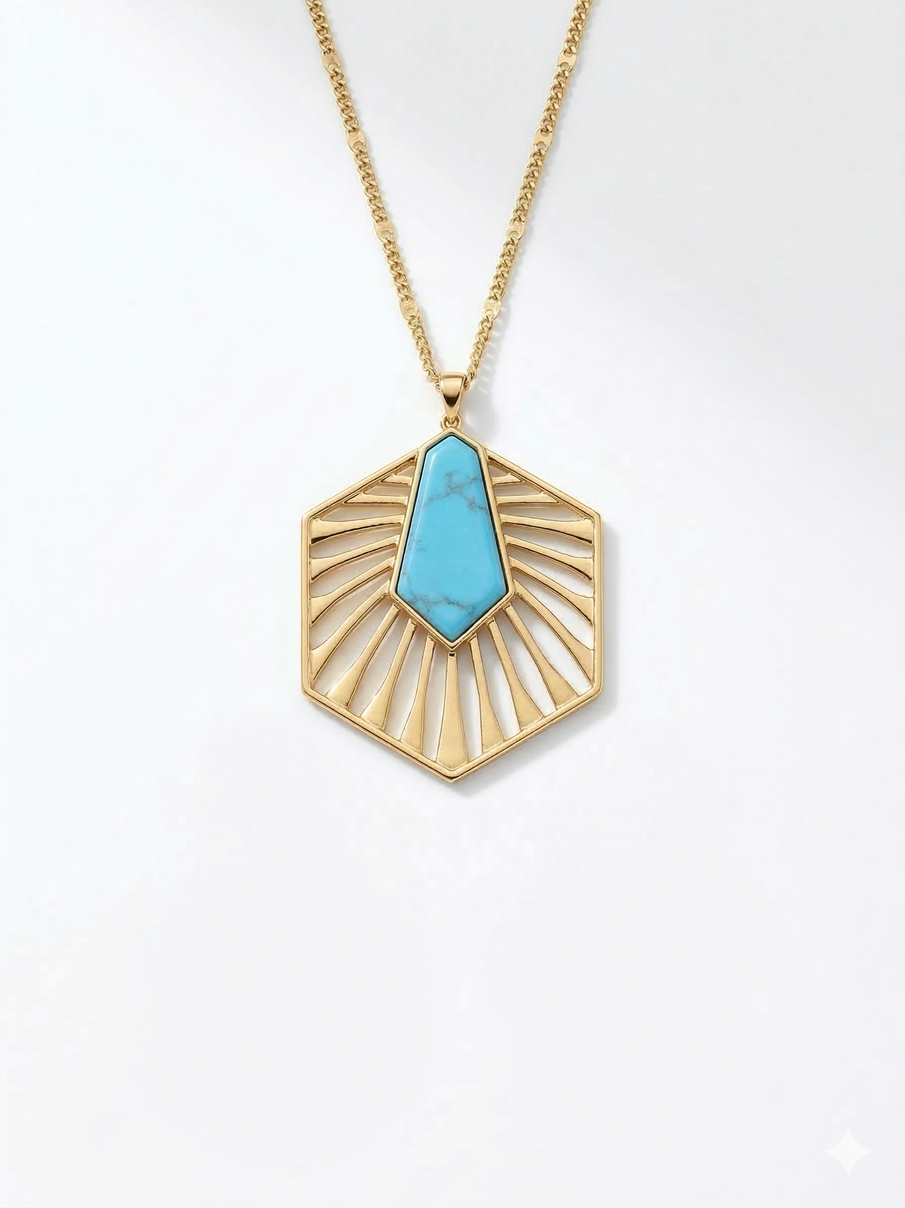 Pomina Long Necklace with Hexagon Pendant with Colored Stone